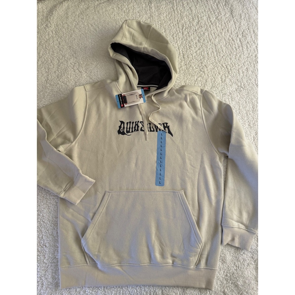 Quiksilver Hoodie Sweatshirt Mens Large Beige Tan NWT Pullover Graphic Fleece